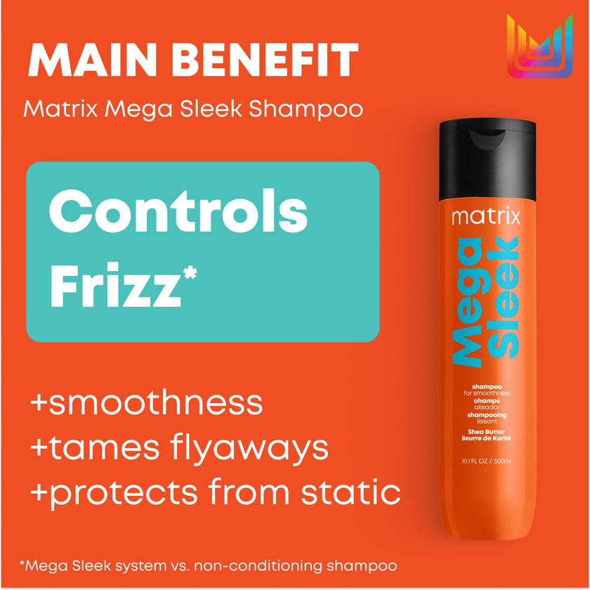 MATRIX Mega Sleek Shampoo, For Frizzy and Unruly Hair, Controls Frizz & Flyaways, Smooths Hair with Shea Butter, Vegan 🍁 All In One Marketplace Canada