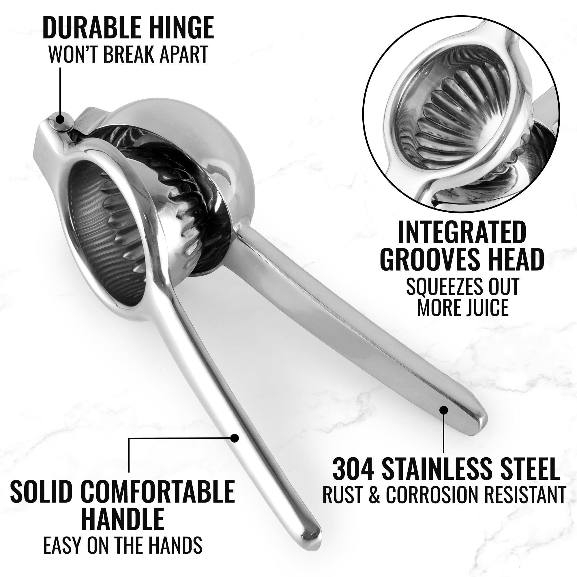 Zulay Large Lemon Squeezer Stainless Steel - Easy Squeeze Manual Heavy Duty Lemon Juicer Hand Press - Ergonomic Citrus Squeezer & Fruit Juicer for Small Oranges, Lemons, & Limes - Stainless Steel 🍁 All In One Marketplace Canada
