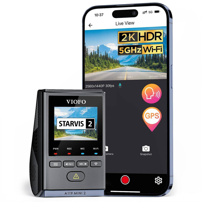 VIOFO Dash Cam Front A119 Mini 2, STARVIS 2 Sensor, 2K 60fps/HDR 30fps Voice Control Car Dash Camera with 5GHz Wi-Fi GPS, Night Vision 2.0, 24H Parking Mode, Supercapacitor (SD Card Not Included) 🍁 All In One Marketplace Canada