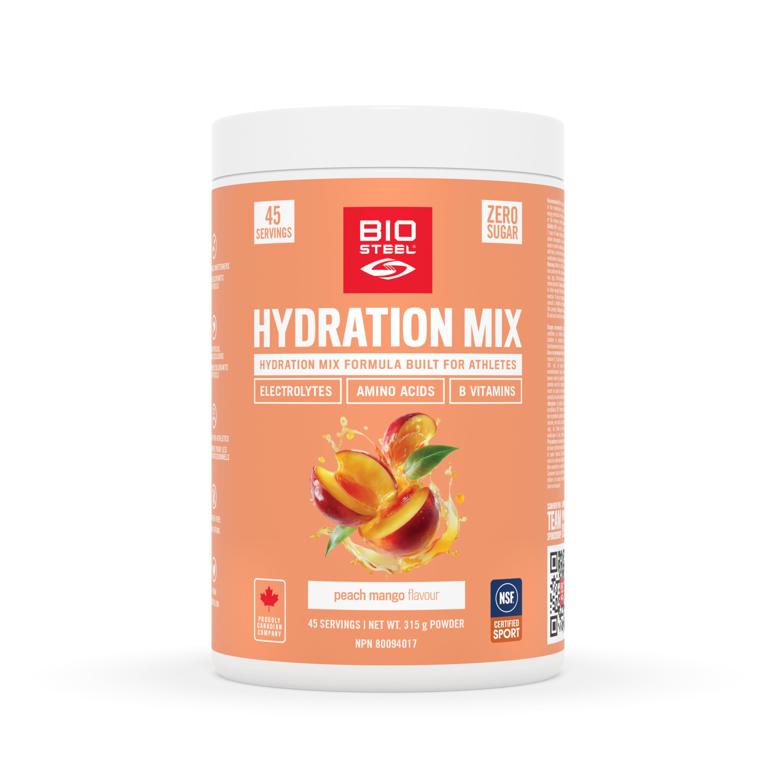 BioSteel Hydration Mix, Great Tasting with Zero Sugar, and No Artificial Flavours or Preservatives, Peach Mango, 45 Servings per Tub 🍁 All In One Marketplace Canada