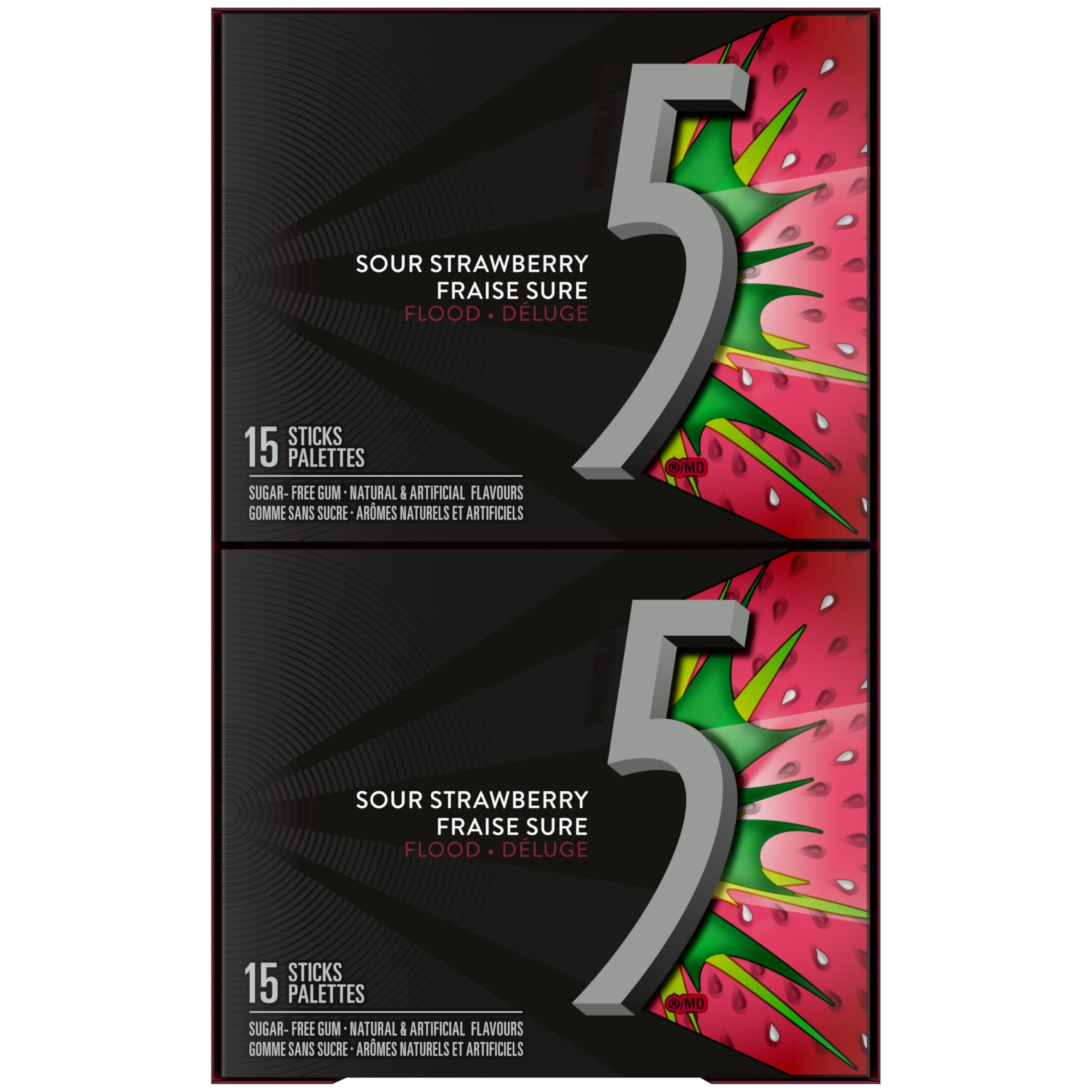 5 Gum Strawberry-Flood Flavoured Sugar Free Chewing Gum, 15 Sticks, 10 Packs 🍁 All In One Marketplace Canada