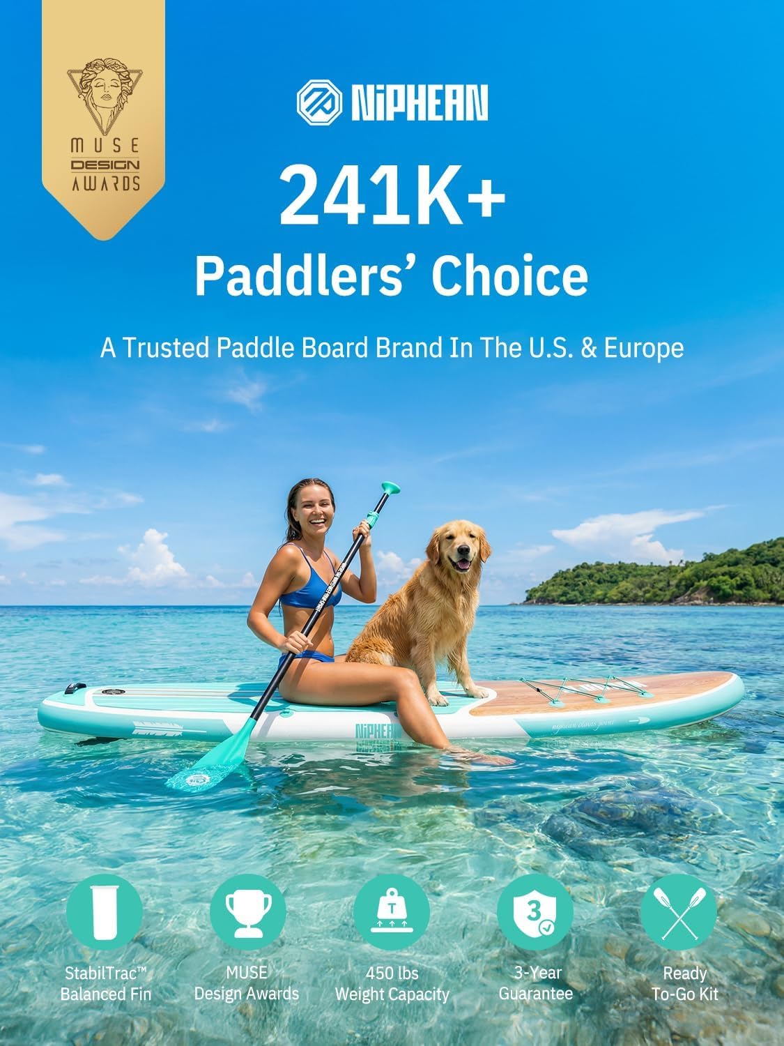 Niphean Inflatable Stand Up Paddle Board with SUP Accessories, 10'6'' All-Round Inflatable SUP, Anti-Slip EVA Deck, Inflatable Paddle Board for Adults & Youth 🍁 All In One Marketplace Canada