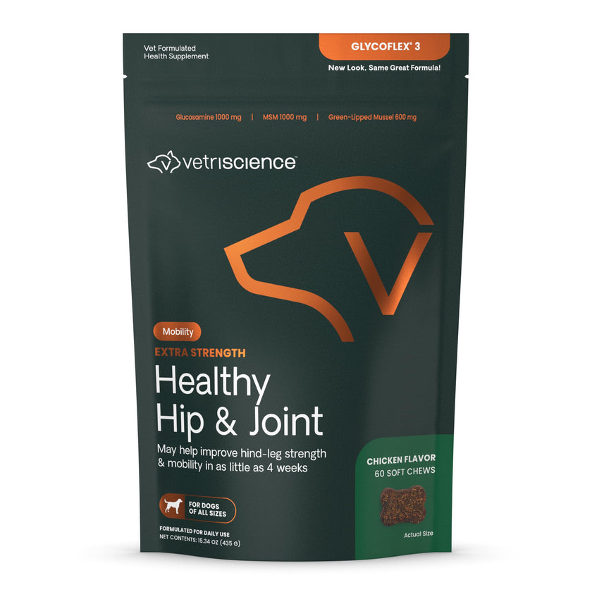 VETRISCIENCE Glycoflex Clinically Proven Hip and Joint Supplement with Glucosamine for Dogs, Chicken, 60 Chews - Vet Recommended Mobility Support Supplement with DMG, MSM, and Perna 🍁 All In One Marketplace Canada