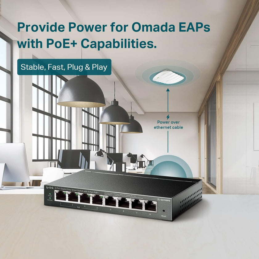 TP-Link 8–Port Gigabit PoE Switch, 4 PoE+ Ports @64W, Easy Smart (TL-SG108PE) 🍁 All In One Marketplace Canada
