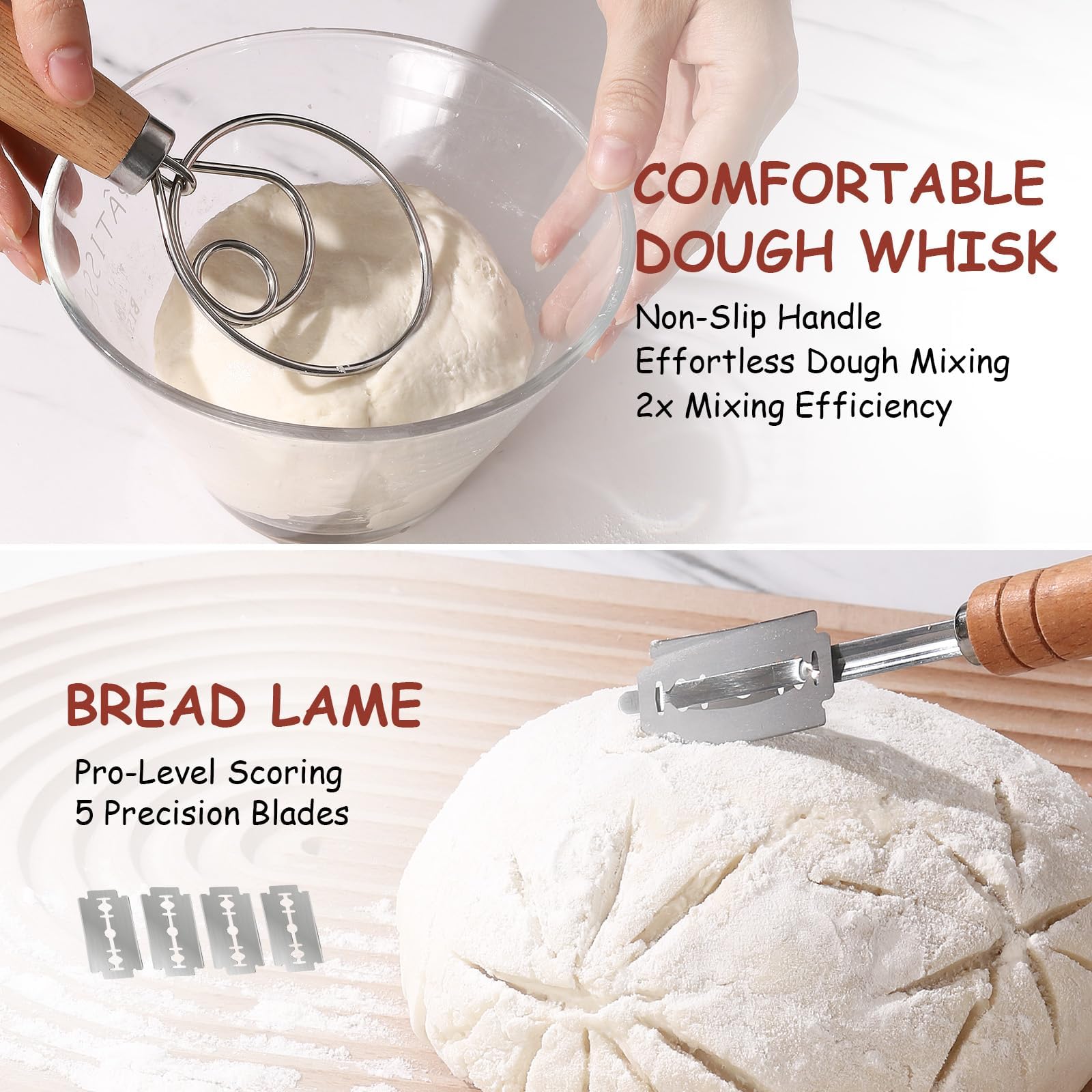 KOACKL Sourdough Bread Starter Kits, Banneton Sourdough Bread Making Tools Kit, Banneton Proofing Basket Making Bread Basket Baking for Baking Dough with Rising Pattern (Round and Oval) 🍁 All In One Marketplace Canada