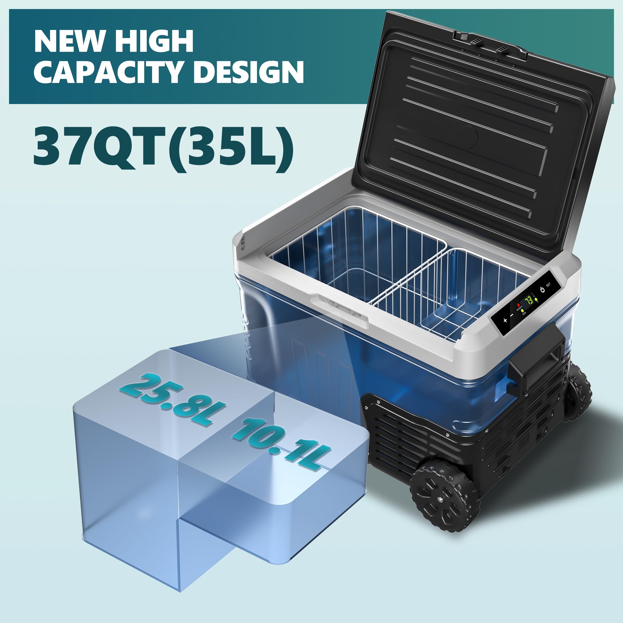 EUHOMY 12 Volt Refrigerator, 37QT(35L) Electric Cooler, Portable Freezer 12V/24V DC 110-240V AC, 12V Fridge -4℉~68℉, 12V Cooler with Wheels & 2 Baskets for Travel, Truck, Boat, Camping 🍁 All In One Marketplace Canada