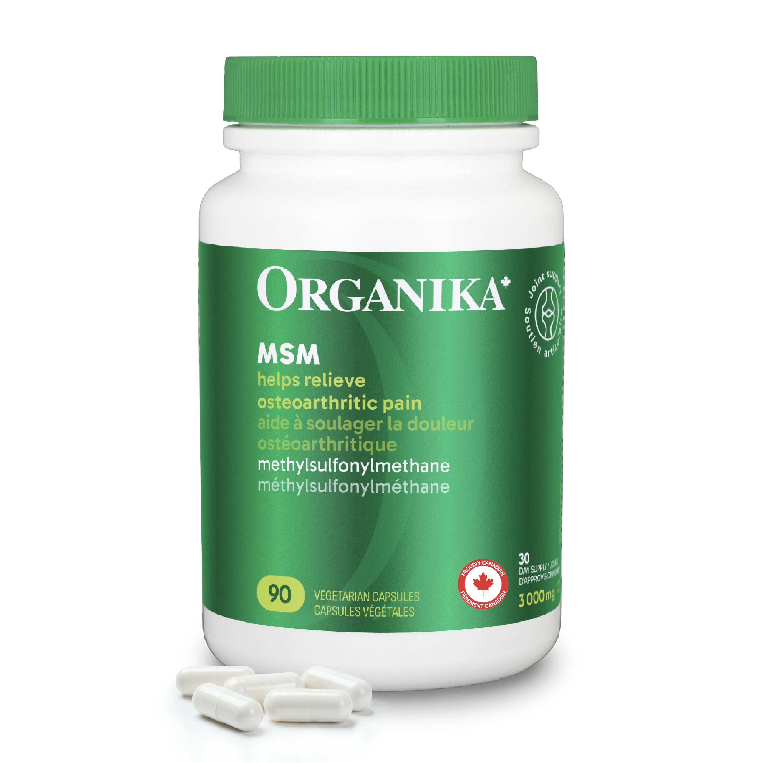 Organika MSM - Joint Support and Inflammation Relief Supplement | Supports Healthier Joints, Bones and Cartilage | Stronger Hair, Skin and Nails | Potent Antioxidant | 1,000mg of MSM - 90 vcaps 🍁 All In One Marketplace Canada