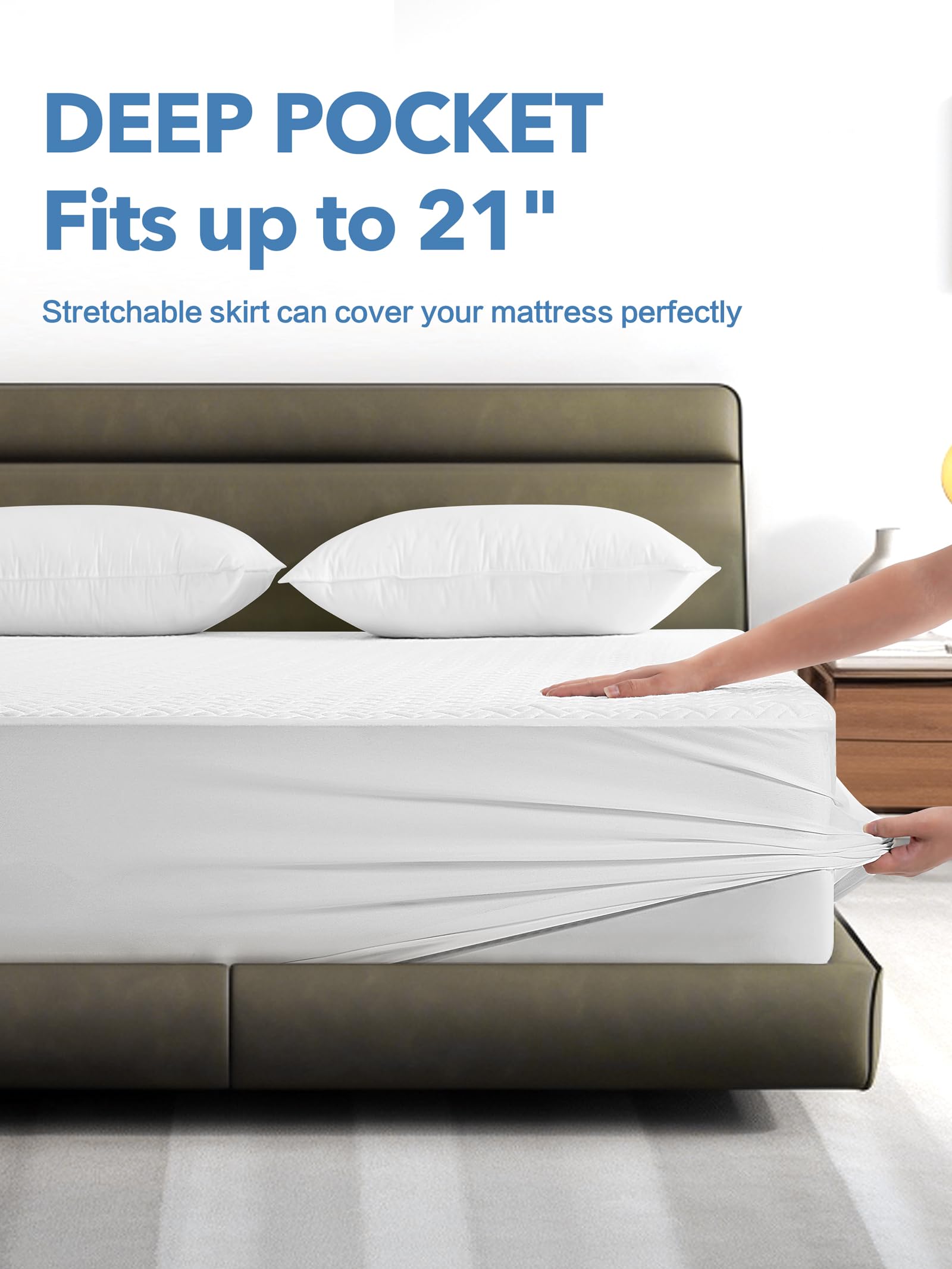 100% Waterproof Mattress Protector Twin Size, Premium Viscose from Bamboo Mattress Pad Ultra Soft Breathable, Noiseless Mattress Cover Fitted 8