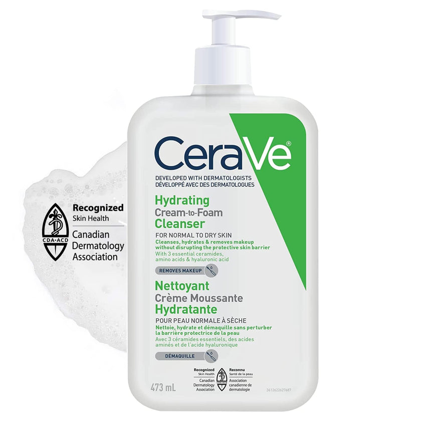 CeraVe Hydrating Cream-to-Foam Face Wash for Normal to Dry Skin, Face Cleanser with Hyaluronic Acid, Amino Acids & Ceramides, Gently Cleanses Skin, Fragrance-Free, Recommended by Dermatologists, 473mL 🍁 All In One Marketplace Canada