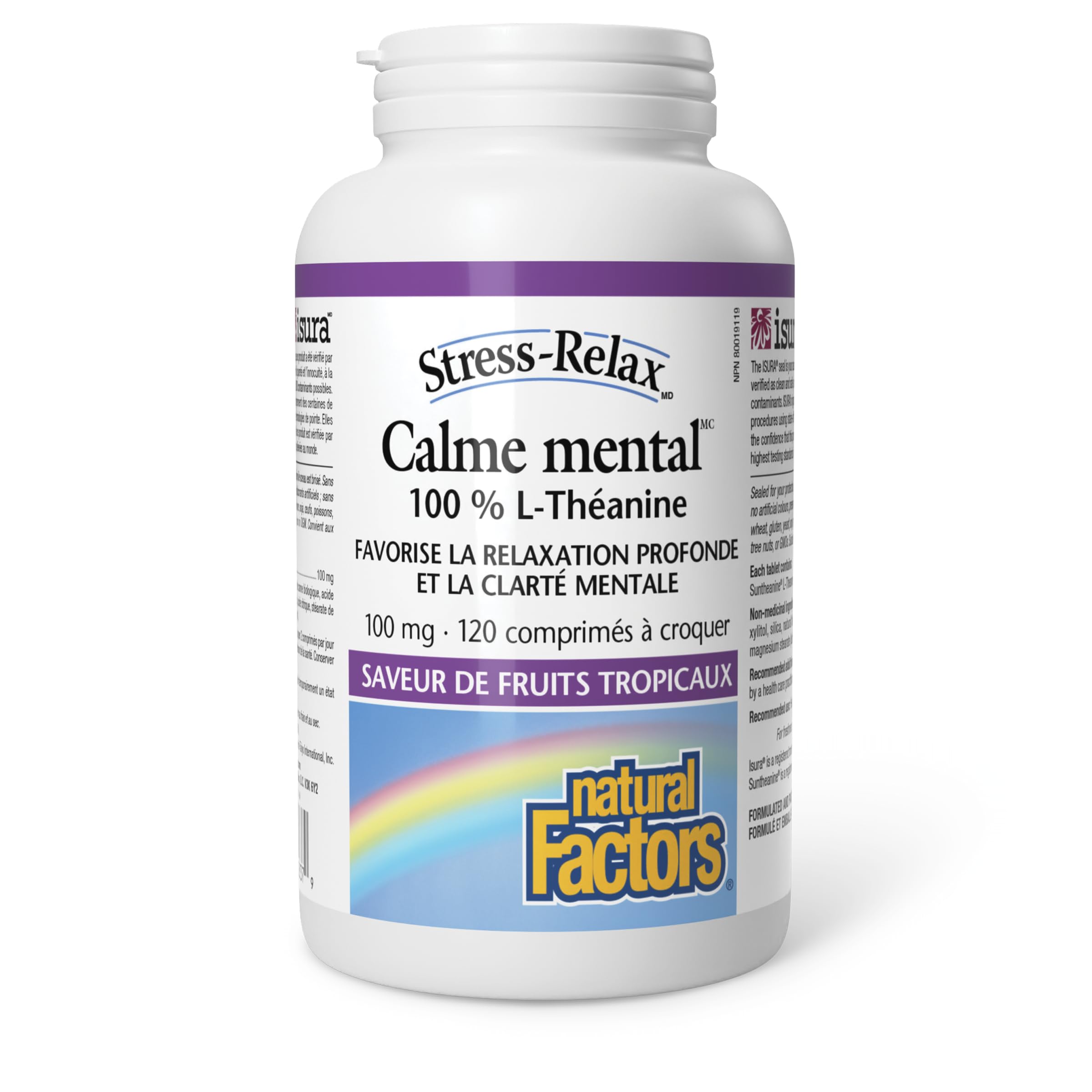 Natural Factors Stress Relax Mental Calmness, 120 Chewable Tablets, Tropical Fruit Flavour, Suntheanine L Theanine 100 mg, Promotes Deep Relaxation, Stress Relief, Proudly Canadian 🍁 All In One Marketplace Canada