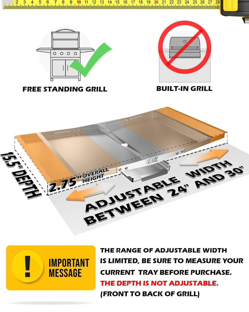 Grease Tray with Catch Pan - Adjustable Drip Pan for Gas Grill Models from Dyna Glo, Nexgrill, Expert Grill, Kenmore, BHG and More - Stainless Steel Grill Replacement Parts(Width 24