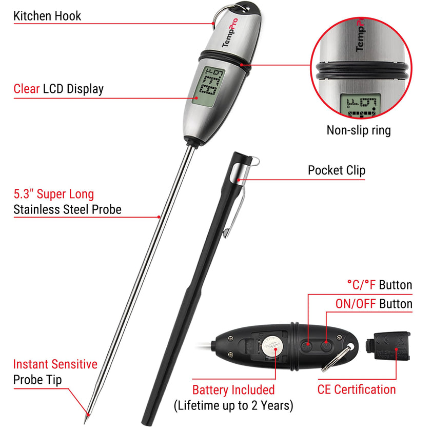 TempPro TP02S Digital Food Thermometer for Cooking Bread Baking Sourdough Liquids, Meat Thermometer Digital with Super Long Probe for Kitchen BBQ Yogurt Candy Making Accessory (Previously ThermoPro) 🍁 All In One Marketplace Canada
