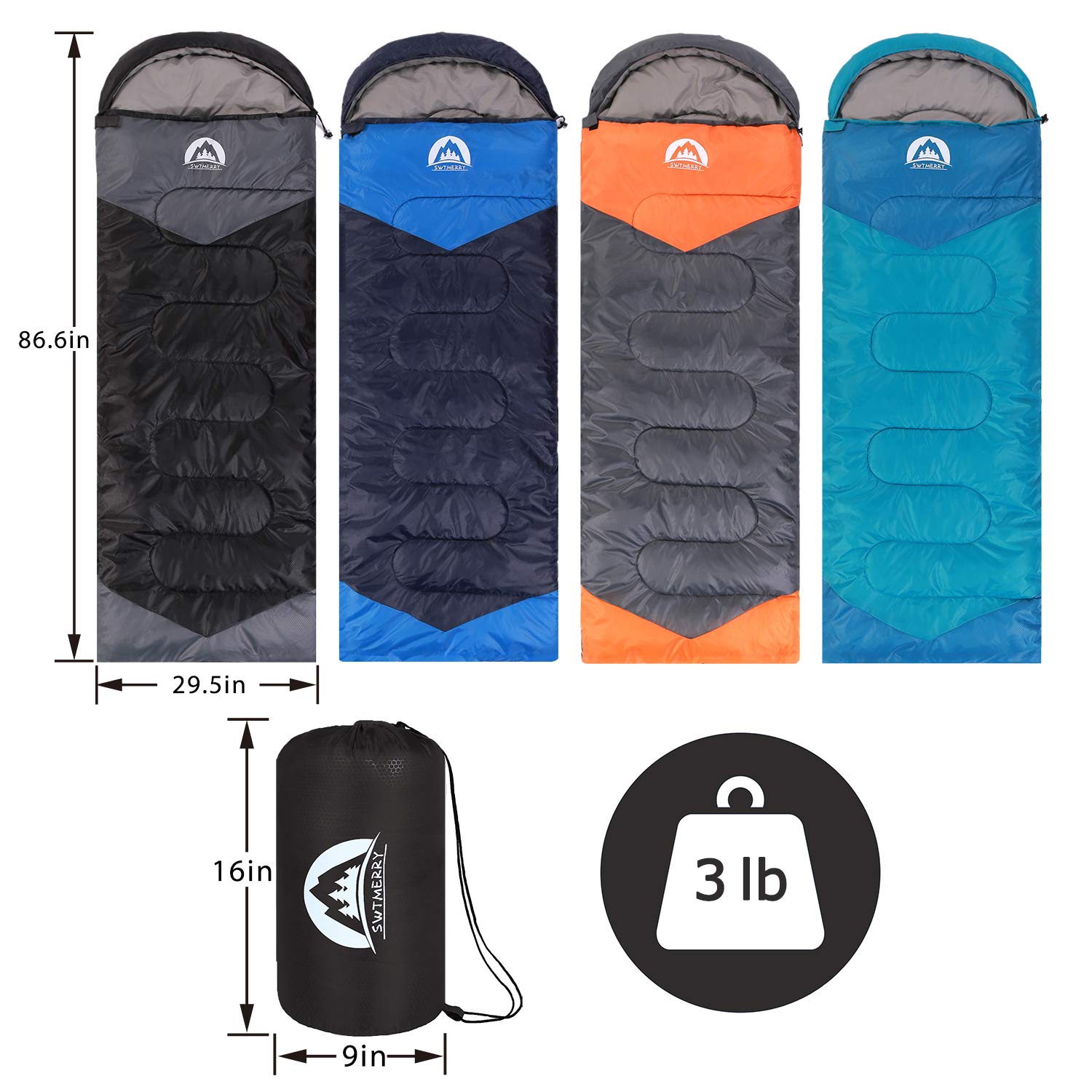 Sleeping Bag 3 Seasons (Summer, Spring, Fall) Warm & Cool Weather - Lightweight,Waterproof Indoor & Outdoor Use for Kids, Teens & Adults for Camping Hiking, Backpacking and Survival (Black Grey) 🍁 All In One Marketplace Canada