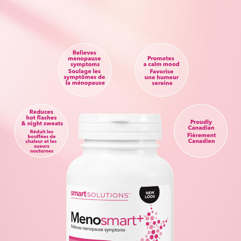 Smart Solutions Menosmart+ Vegetarian Capsules, Reduces Hot Flashes and Night Sweats, Promotes a Calm Mood, and Relieves Menopause Symptoms. With Sage, Black Cohosh, and Chasteberry, Gluten-Free, 120 Count 🍁 All In One Marketplace Canada