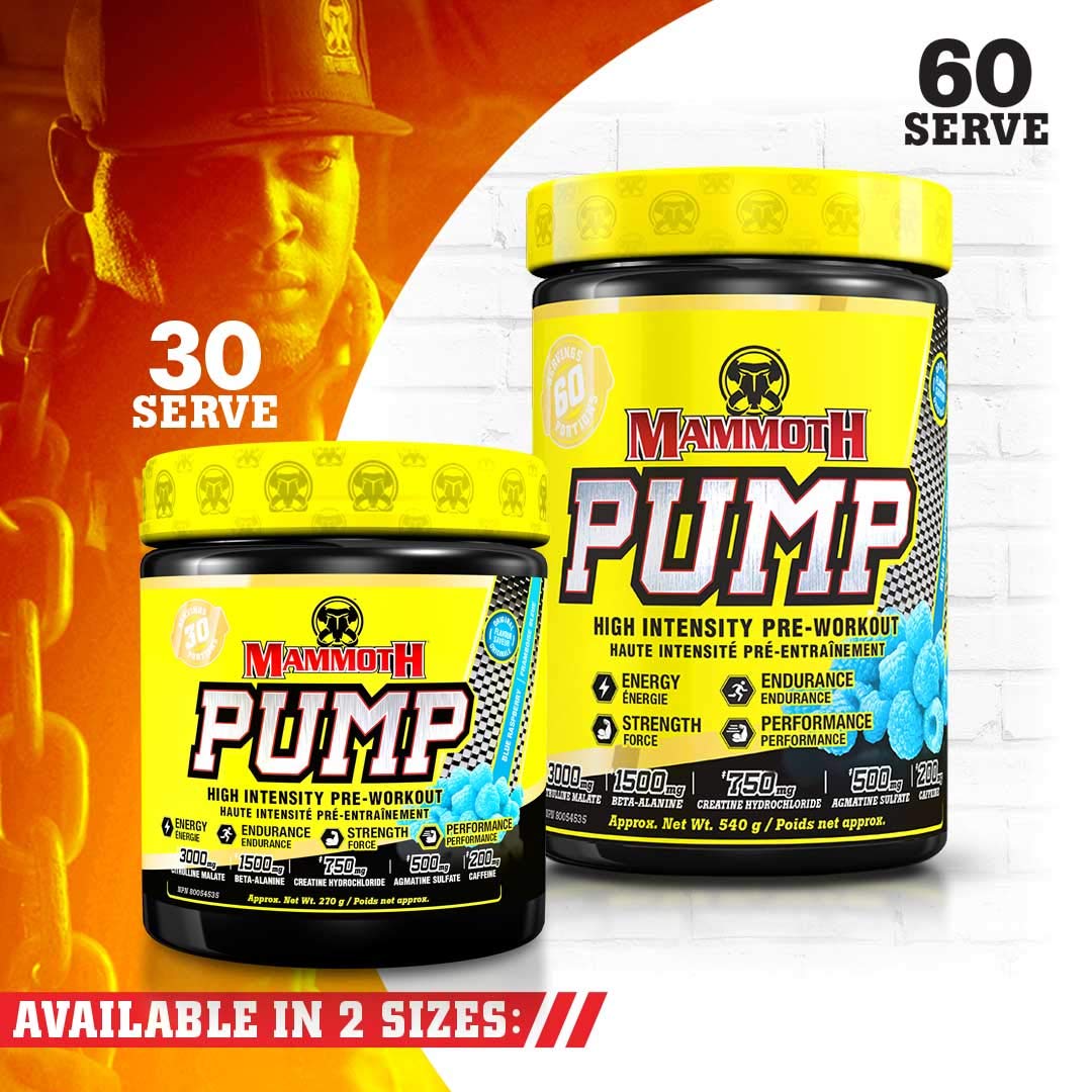 MAMMOTH PUMP – Pre Workout Powder, Superior Muscle Pumps, Increase Strength & Endurance, Explosive Power & Energy Supplement, Heightened Focus, Quick Recovery, Reduced Soreness (30 Serves, Blue Raspberry) 🍁 All In One Marketplace Canada
