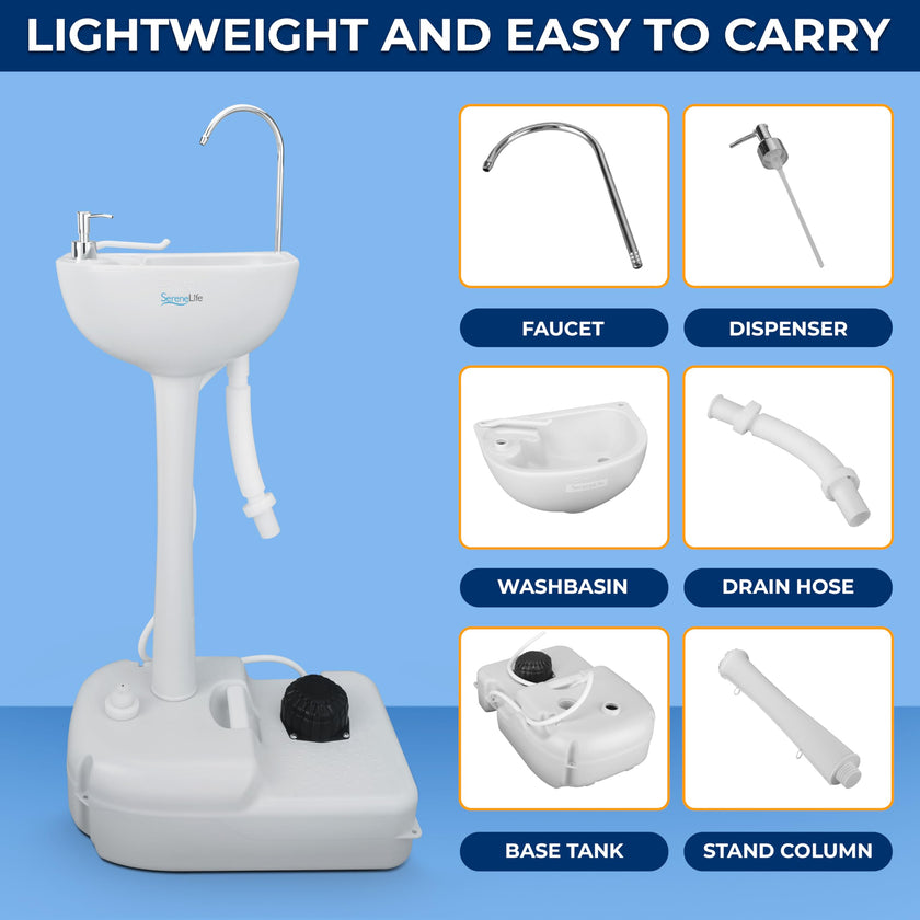SereneLife, Portable Sink, Camping Hand Wash Basin with Water Tank and Rolling Wheels, Perfect for Indoor and Outdoor Use, Events, Worksites and More 🍁 All In One Marketplace Canada