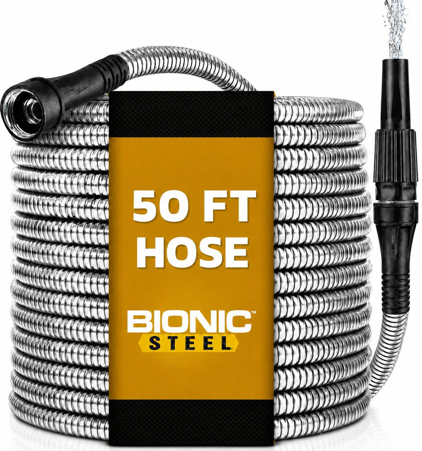 Bionic Steel Metal Garden Hose 50ft, Rust Proof 304 Stainless Steel Water Hose with Aluminum Fittings, Flexible & Heavy Duty Hose, Lightweight, Kink Free & Easy Coil Outdoor Hose - 2026 Model 🍁 All In One Marketplace Canada