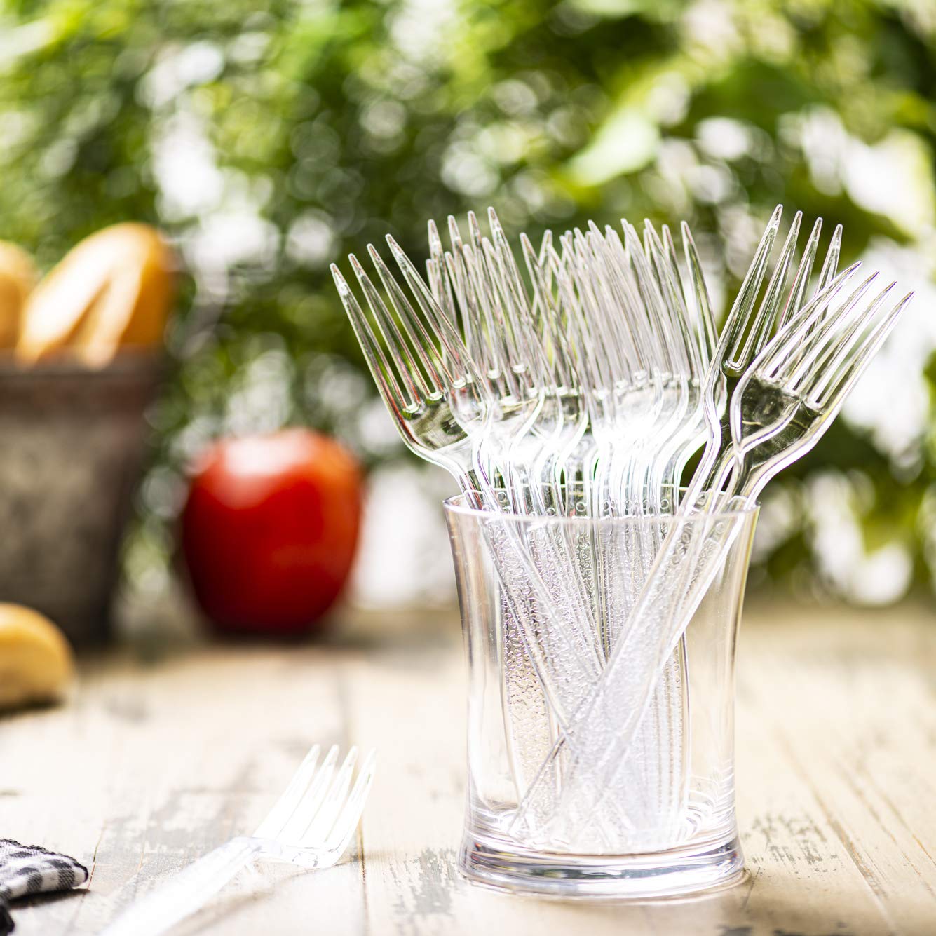 GUSTO [300 Pack] Heavyweight Clear Forks with Engraved Design - Reusable, Sturdy Cutlery Set for Parties, Weddings, and Events - Formerly Comfy Package 🍁 All In One Marketplace Canada