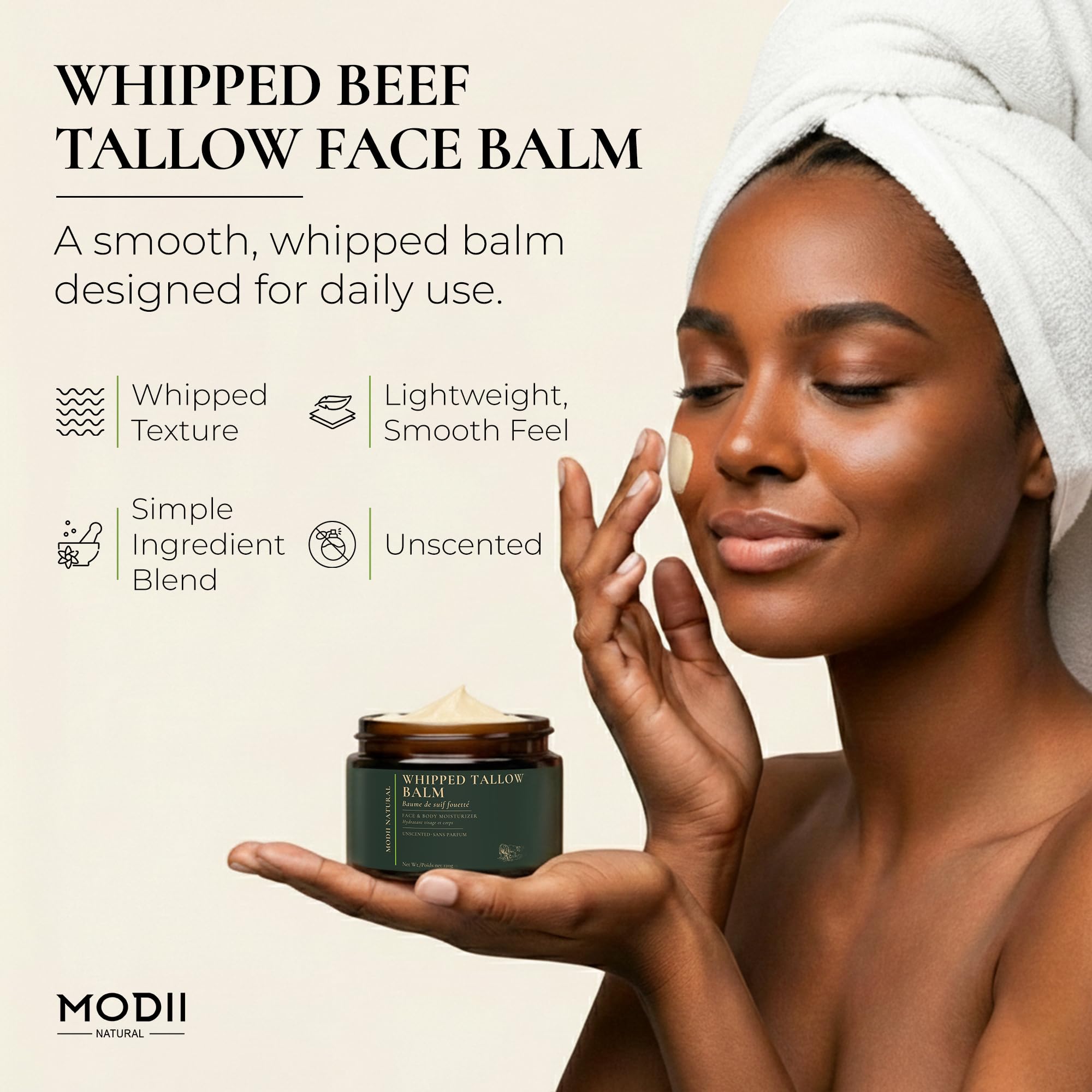 Whipped Beef Tallow Moisturizer - 100% Grass-Fed Tallow Face Balm with Honey, Jojoba Oil, Olive Oil & Sweet Almond Oil - Unscented - 120ml/4oz 🍁 All In One Marketplace Canada