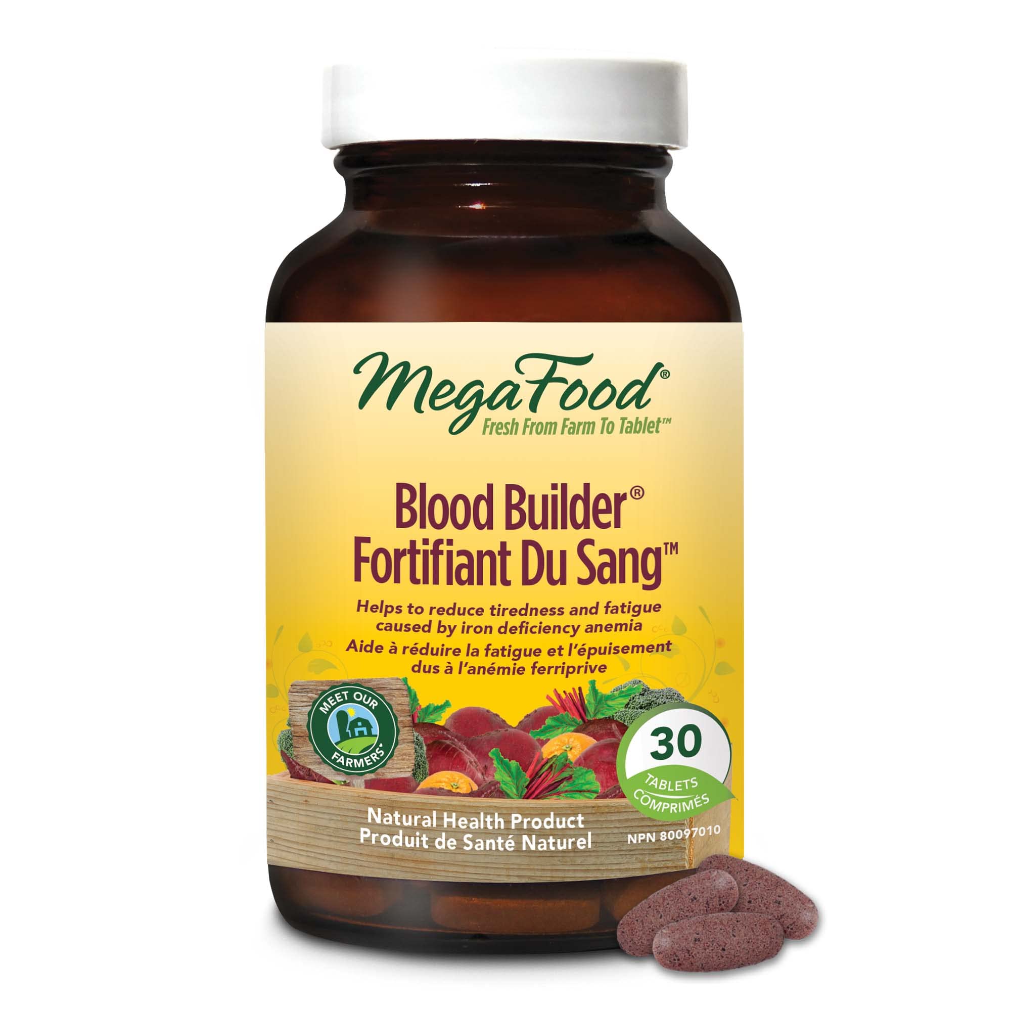 MegaFood Blood Builder - Vegan Iron Supplements with Vitamin C, Folic Acid, Vitamin B12, Beet Root - Iron Supplement for Anemia Prevention - 30 Tablets 🍁 All In One Marketplace Canada
