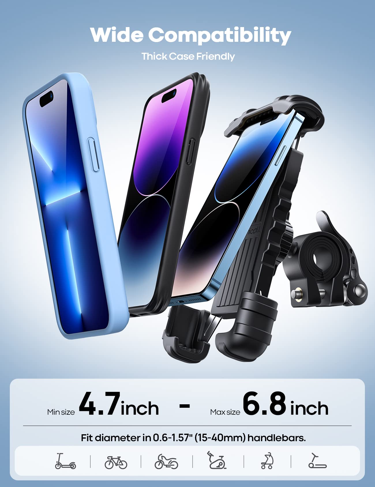 Lamicall Bike Phone Mount, Motorcycle Phone Holder - Motorcycle Bicycle Cell Phone Mount Clamp for Handlebar, Cycling Mount for iPhone 17 Pro Air, 16 Pro 15 Pro Max S25 S26+, 4.7-6.8