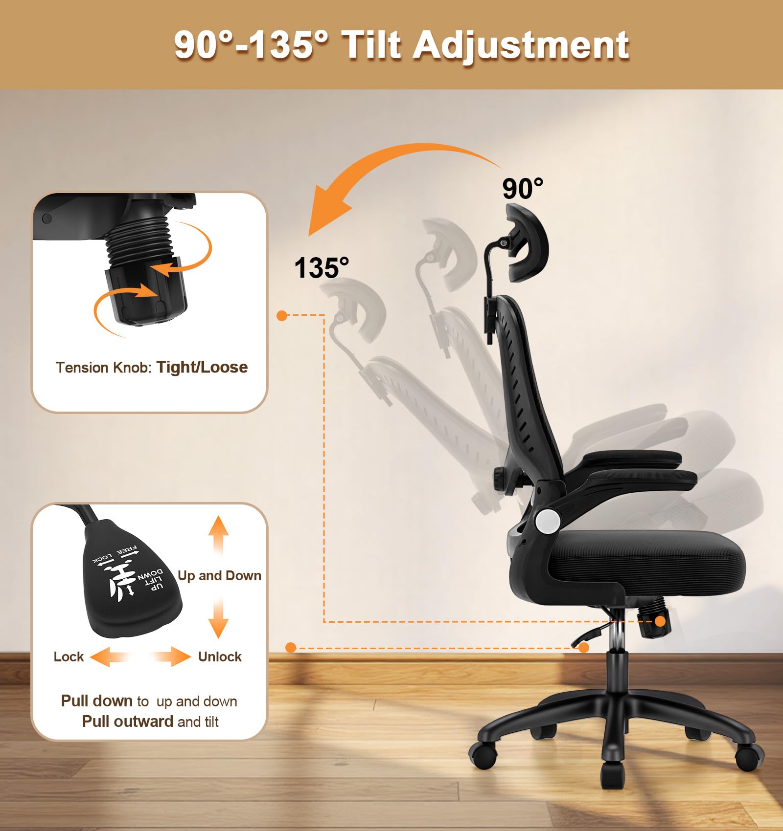 Office Chair, SPRDENG Ergonomic Office Chair with Two-Way Adjustable Lumbar Support & Headrest, High Back S-Shaped Computer Chair with Flip-up Padded Armrests, Swivel Task Chair for Home Office 🍁 All In One Marketplace Canada