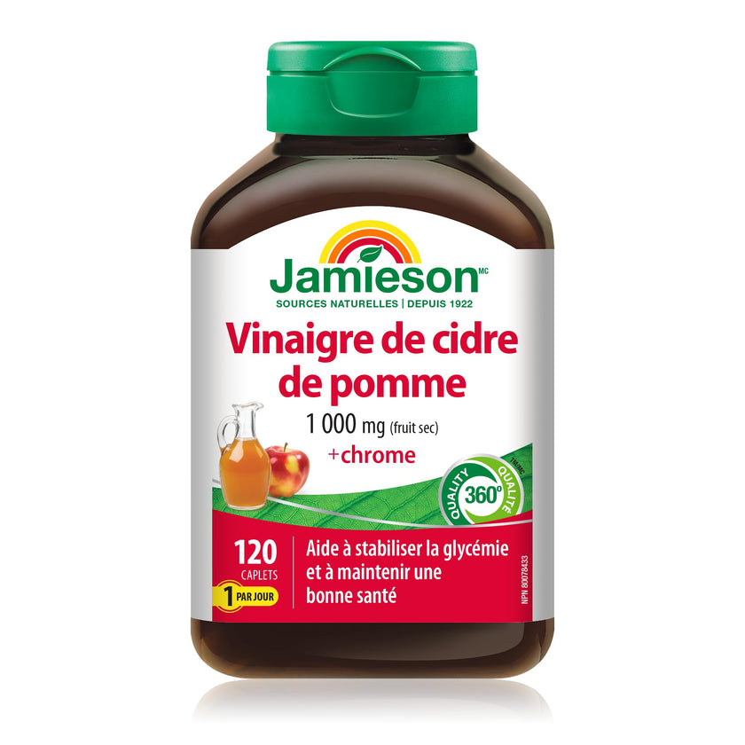 Jamieson Apple Cider Vinegar with Chromium Caplets, Helps Maintain Normal Blood Glucose Levels and Supports Metabolism. One Per Day, Vegetarian, Non-GMO, Gluten-Free, 120 Count 🍁 All In One Marketplace Canada