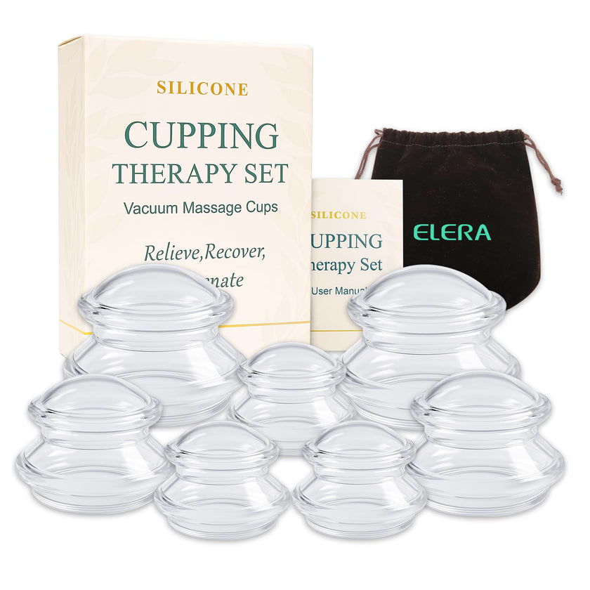ELERA Silicone Cupping Therapy Set (3 Sizes, 7 Cups), Reusable Massage Cups for Deep Tissue, Cellulite, Face, Neck, Back, Joint, Body Relaxation 🍁 All In One Marketplace Canada