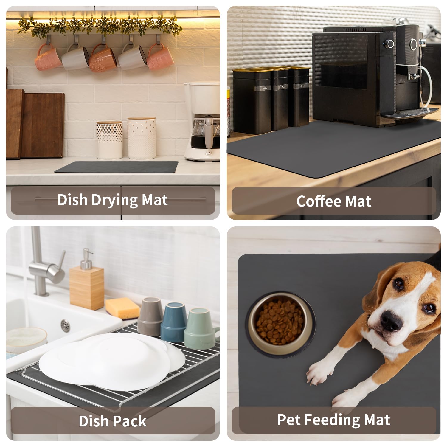 MontVoo-Absorbent Dish Drying Mat-Kitchen Counter Rubber Backed Water Absorbing Drying Mat-Hide Stain Under Dish Mat Quick Dry Coffee Mat-Dark Grey 12''x19'' 🍁 All In One Marketplace Canada