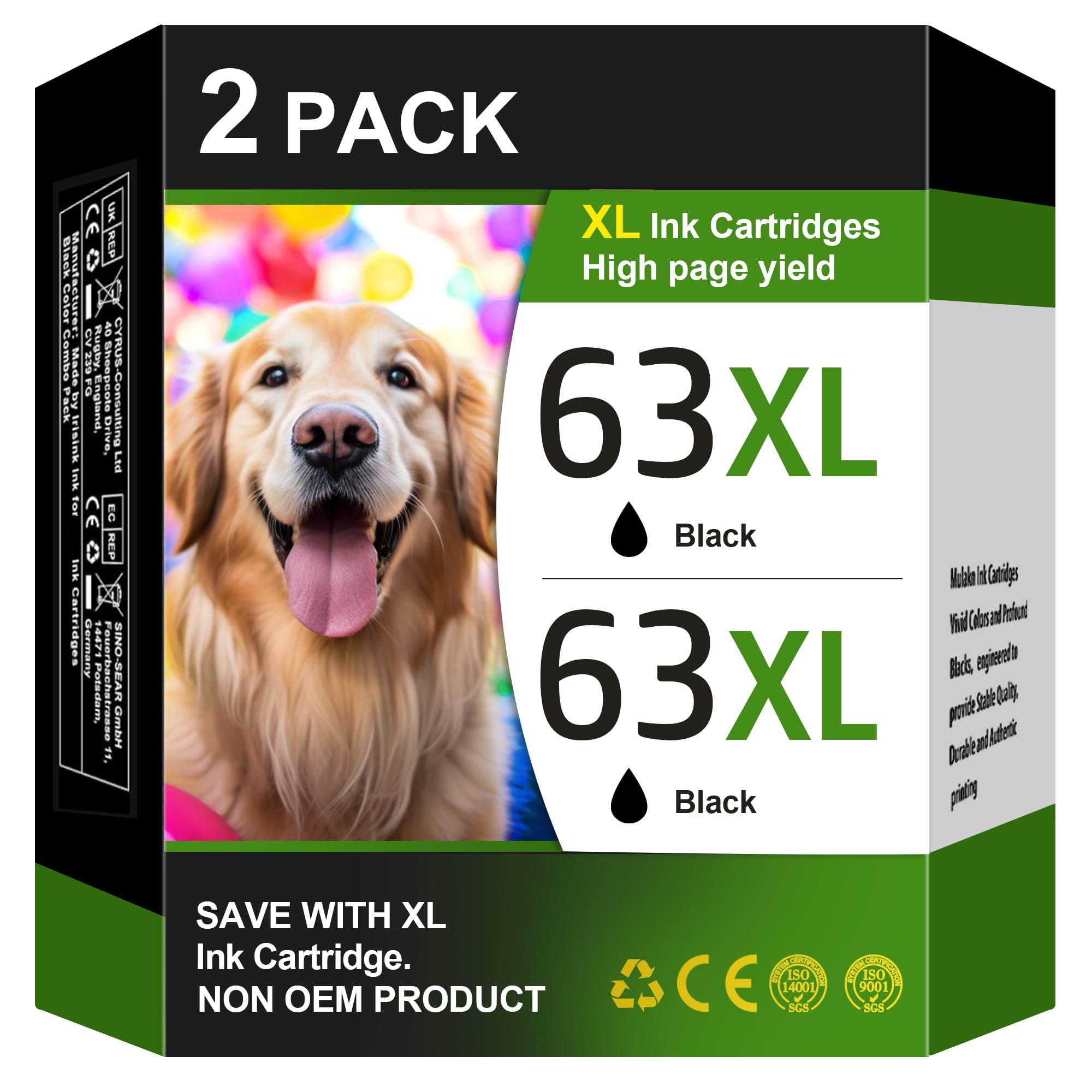 63XL Black High-Yield Ink Cartridge for HP 63 Black Ink Cartridge Replacement for HP Ink 63 Works with HP OfficeJet 3830 4650 5255 5258 Envy 4520 4512 DeskJet 1112 2130 3630 F6U64AN (2 Black Pack) 🍁 All In One Marketplace Canada