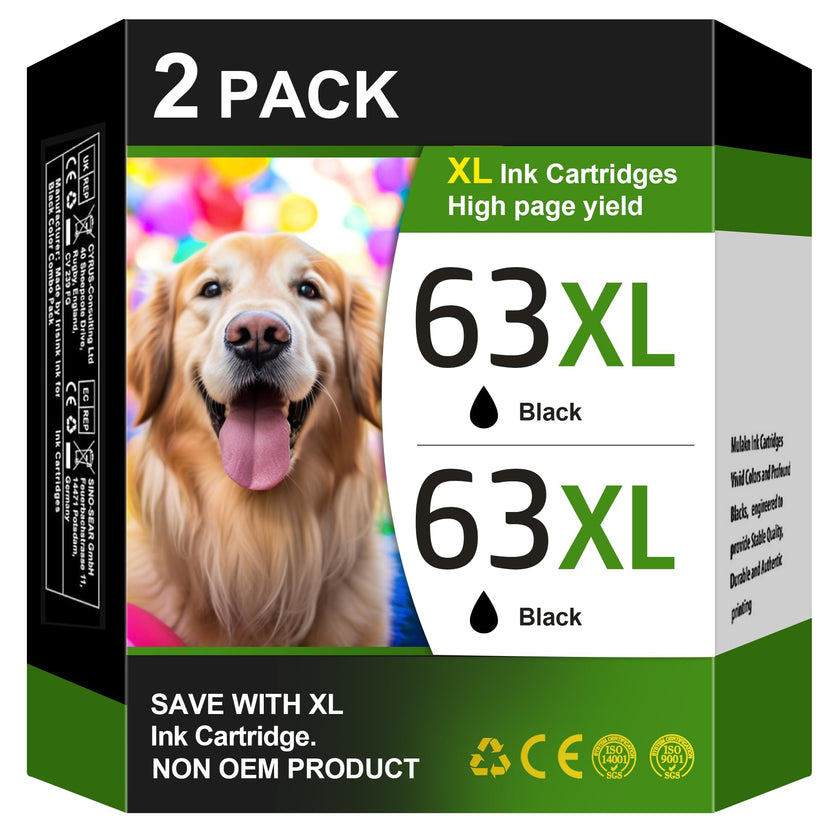 63XL Black High-Yield Ink Cartridge for HP 63 Black Ink Cartridge Replacement for HP Ink 63 Works with HP OfficeJet 3830 4650 5255 5258 Envy 4520 4512 DeskJet 1112 2130 3630 F6U64AN (2 Black Pack) 🍁 All In One Marketplace Canada