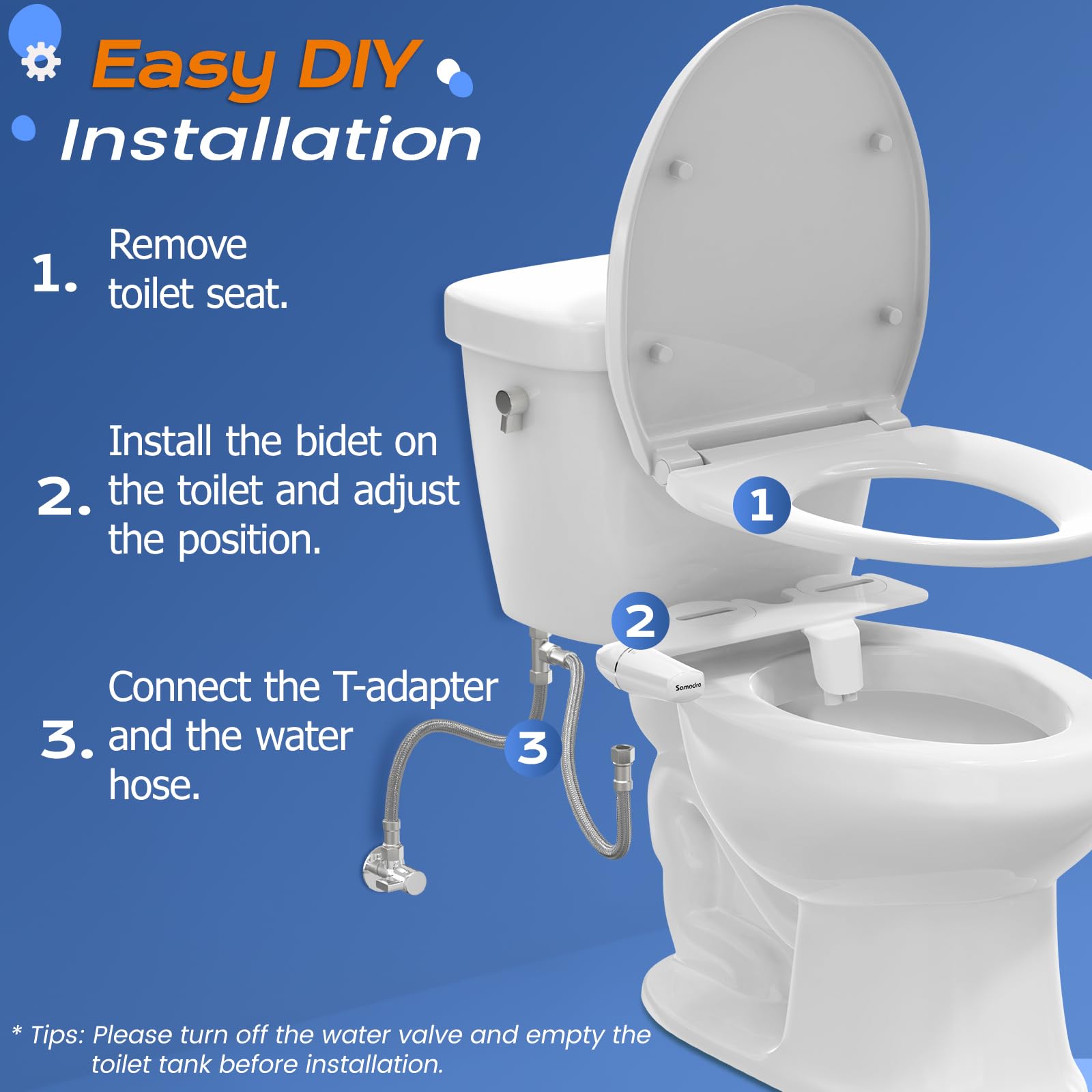 SAMODRA Ultra-Slim Bidet Attachment, Minimalist Non-Electric Dual Nozzle (Frontal & Rear Wash) Adjustable Water Pressure, Fresh Water Bidet Toilet Seat Attachment, Easy to Install 🍁 All In One Marketplace Canada