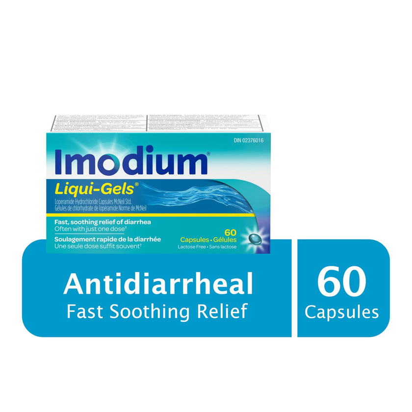 IMODIUM® LIQUI-GELS® - 2mg Loperamide Hydrochloride for Fast Acting Diarrhea Symptom Relief On the Go in Travel Size Softgels for Adults and Children 12+ - 60 Count 🍁 All In One Marketplace Canada