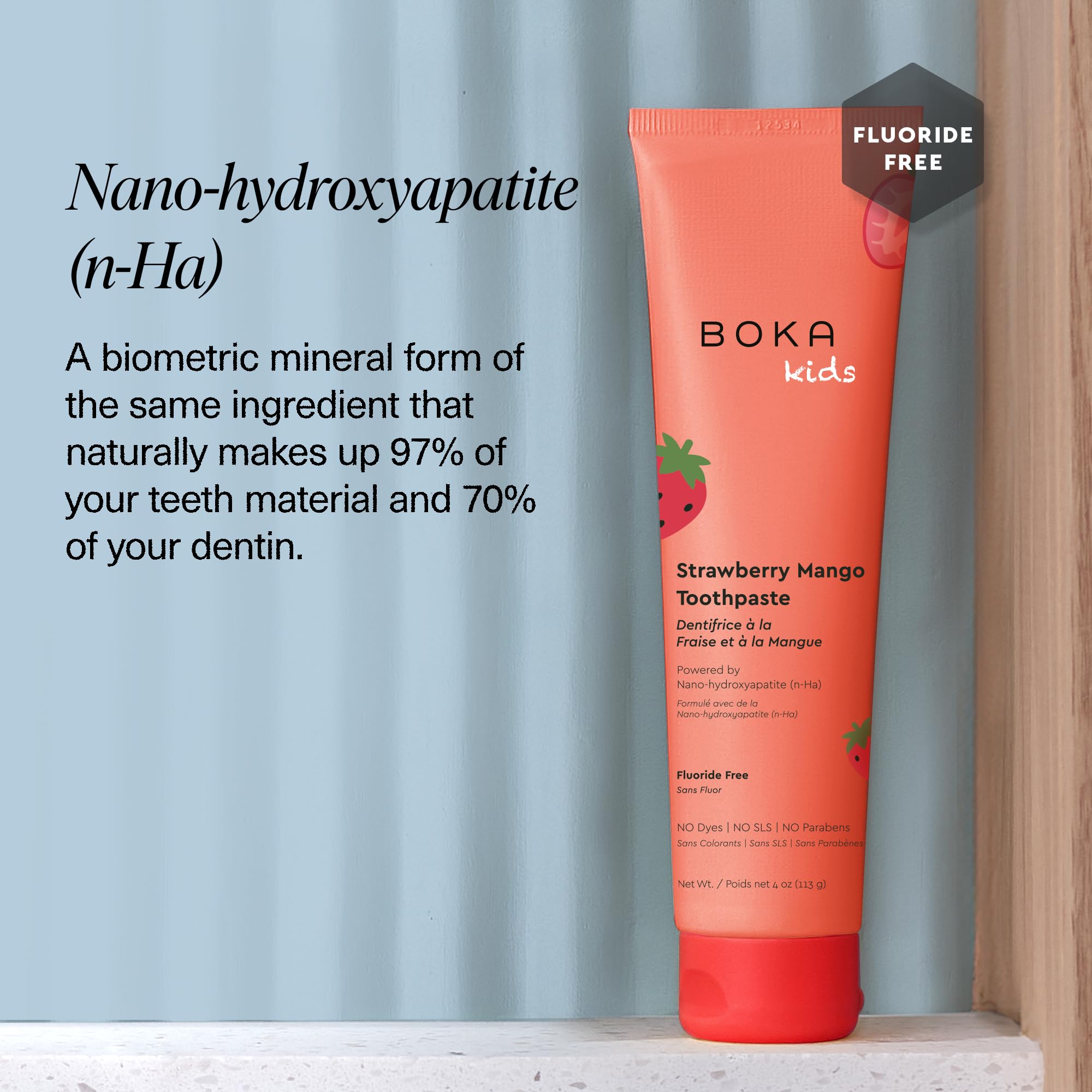 Boka Fluoride Free Toothpaste, Nano Hydroxyapatite, Training Toothpaste - Strawberry Mango Flavor, 4 Fl Oz (113g) 1Pk 🍁 All In One Marketplace Canada