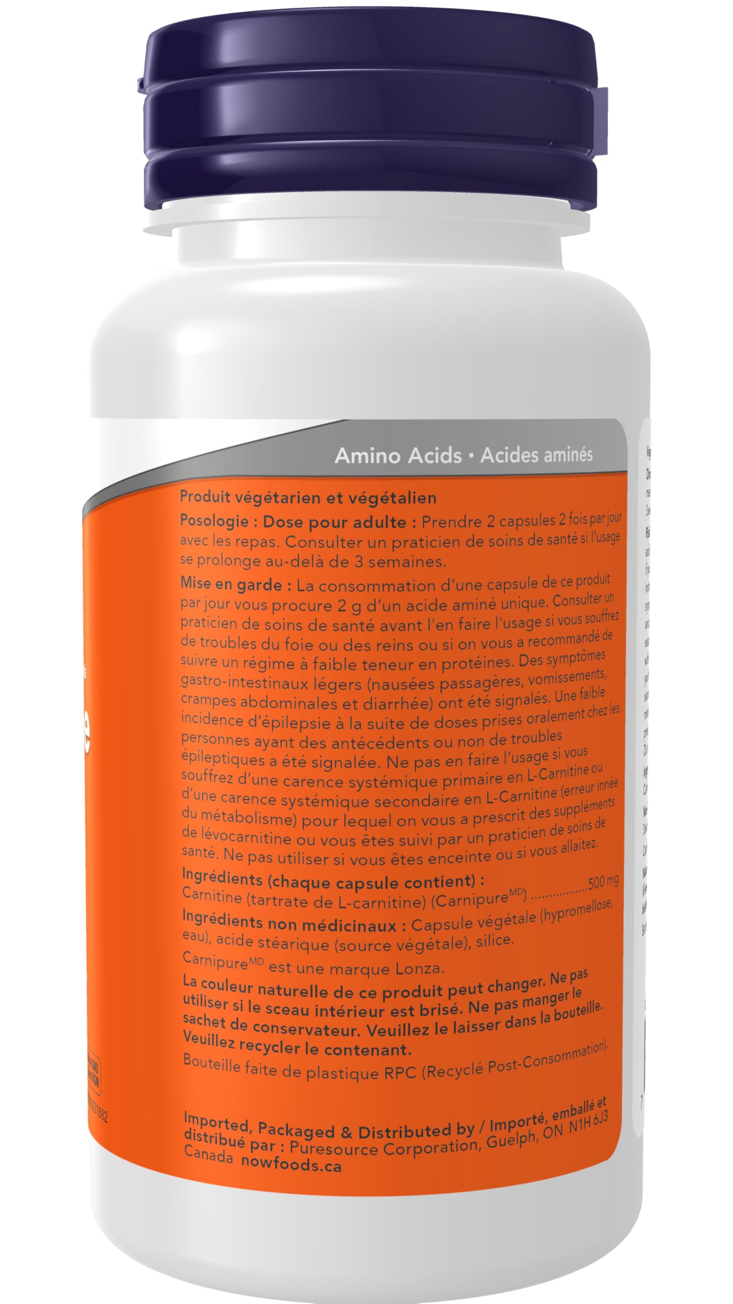 NOW Supplements, L-Carnitine 500mg, Purest Form, Amino Acid, Fitness Support, 60 Veg Capsules 🍁 All In One Marketplace Canada