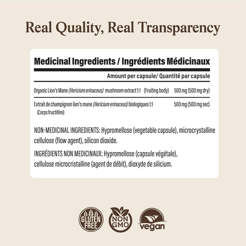 Real Mushrooms Lions Mane Capsules - Organic Mushroom Extract With Immunomodulating Properties Antioxidants Vegan Brain Supplement, 120 🍁 All In One Marketplace Canada