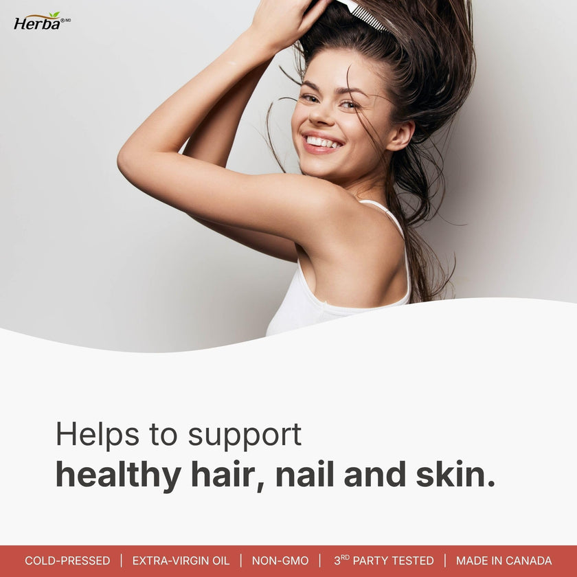 Herba Pumpkin Seed Oil Capsules for Hair - 90 Softgels | 3 in 1 with Saw Palmetto and Biotin | Cold Pressed, Extra Virgin, and Non GMO | Made in Canada 🍁 All In One Marketplace Canada
