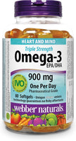 Webber Naturals Omega-3 900 mg Triple Strength, 80 Clear Enteric No Fishy Aftertaste Softgels, Supports Cardiovascular Health and Brain Function 🍁 All In One Marketplace Canada