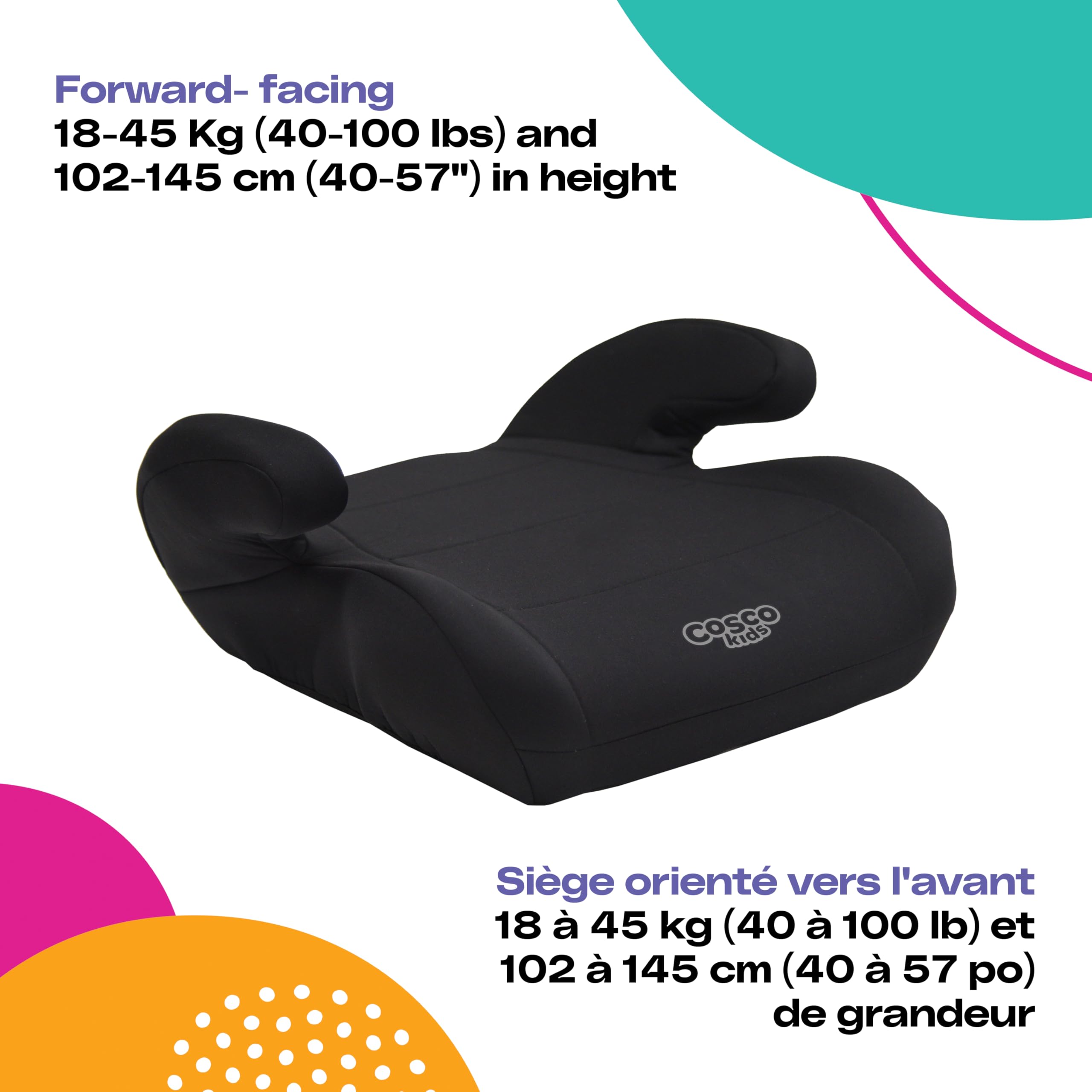 Cosco Kids Topside Lightweight Backless Belt-Positioning Booster Car Seat, Washable Cover, Black 🍁 All In One Marketplace Canada