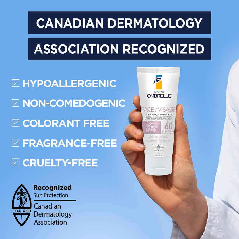 Garnier Ombrelle Ultra Light Face Sunscreen Lotion SPF 60, Broad Spectrum UVA/UVB Very High Protection, For Sensitive Skin, Travel size, Non-Greasy, Non-Sticky, Water Resistant, 75ml 🍁 All In One Marketplace Canada