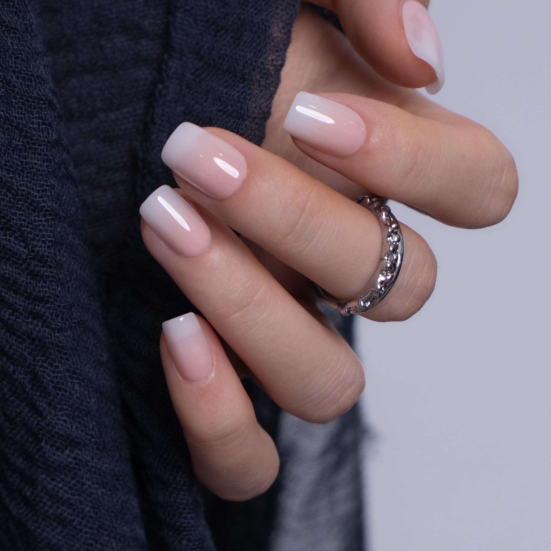 Curvlife 30pcs Short Press On Nails, Shining Stick on Fake Nails Design Glossy Acrylic Nails Tips Glue on Square Press on Nails For Women False Nail Kit With Nail Glue (French Gradient Pink) 🍁 All In One Marketplace Canada