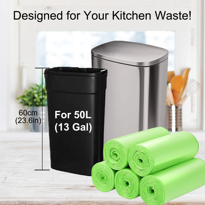 Aievrgad Biodegradable Trash bags 50PCS, 13Gallon/50L large Garbage bags/ For kitchen Bin. Bin Liner/Trash/rubbish Bags, 100% Recycled,Tough, degradable, Compost Bags for Food/household/garden 🍁 All In One Marketplace Canada