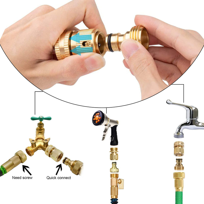 Garden Hose Quick Connectors, Solid Brass 3/4 inch GHT Thread Easy Connect Fittings No-Leak Water Hose Male Female Value Pack (5 Set) with 10pcs Extra Rubber 🍁 All In One Marketplace Canada