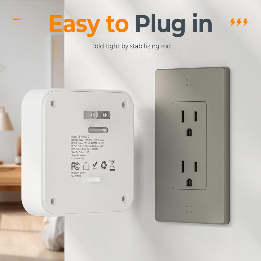 Wall Outlet Extender, TESSAN 4 Multi Plug Outlet Splitter with 1 USB C and 2 USB A Charging Ports, Multiple Plug Extension Block with Surge Protector for Home, Kitchen, Office, Dorm, Gray 🍁 All In One Marketplace Canada