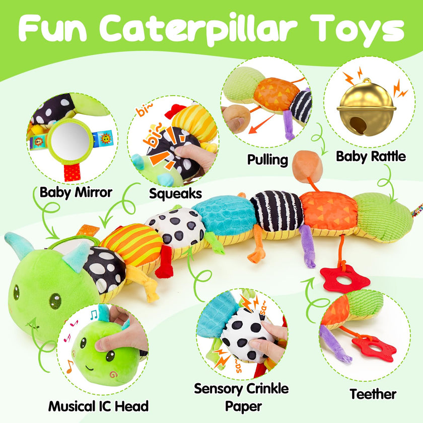 Baby Toys 0-3-6-12 Months, New Born Baby Boy Girl Gifts, Tummy Time Toys with Baby Mirror Teething Rattles Crinkle Music Sensory Toys for Newborn Babies Essentials 0 3 6 9 12 Month 🍁 All In One Marketplace Canada