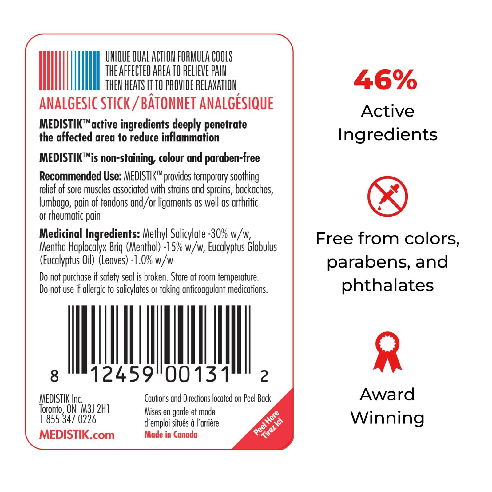 MEDISTIK Extra Strength Pain Relief Stick. Long Lasting Topical Pain Reliever for Backache, Arthritis Muscle & Joint Pain, 58g, Pack of 2 🍁 All In One Marketplace Canada