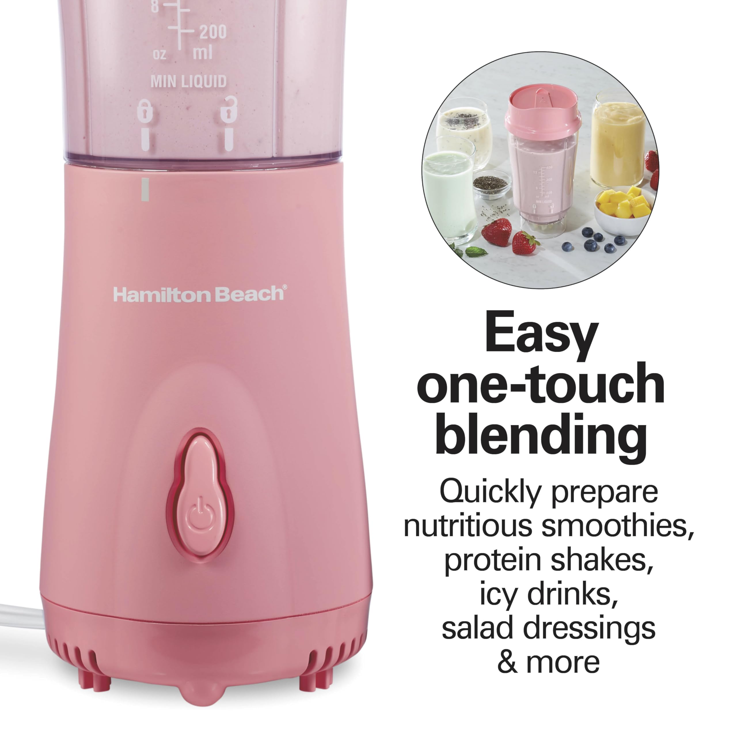 Hamilton Beach Personal Blender for Smoothies & Protein Shakes, Portable Single Serve Blender with Travel Lid, 14 oz BPA-Free Jar, 175W, Compact Countertop Blender Coral, 51171 🍁 All In One Marketplace Canada