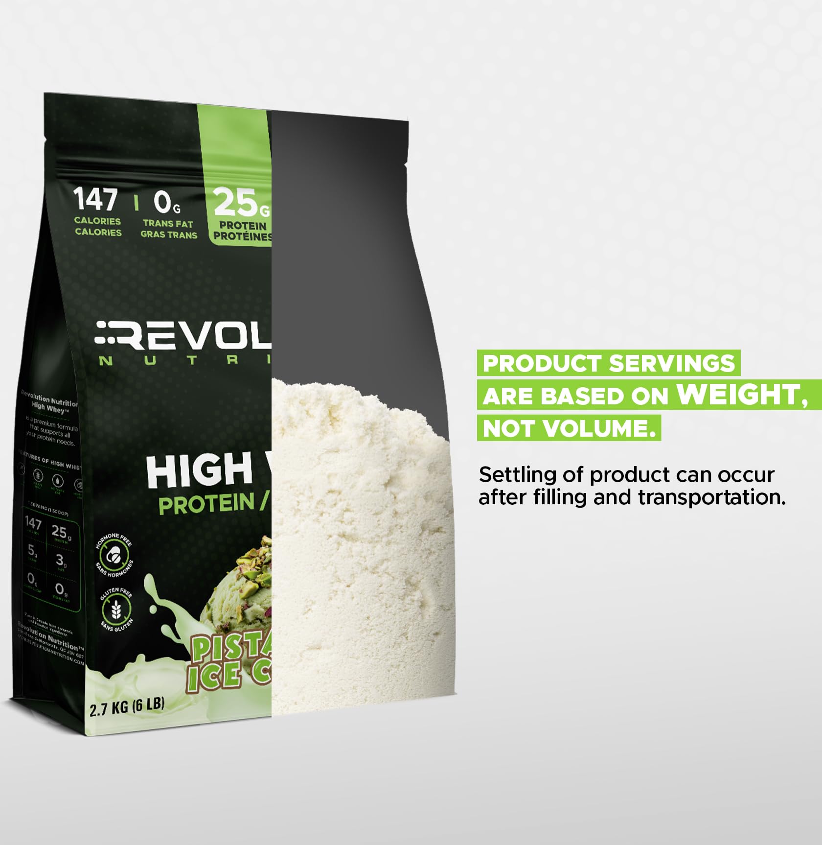 Revolution Nutrition, High Whey, Protein Powder 6LB bag, Whey Protein, Gluten Free, 25g of Protein Per Scoop, 2.7kg, 73 Servings (Pistachio Ice Cream, 6 Pound Bag) 🍁 All In One Marketplace Canada