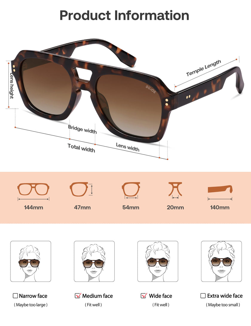 SOJOS Retro Thick Polarized Aviator Sunglasses for Women Men, Large Trendy Bold Square Pilot Shades SJ2385, Brown Tortoise/Brown 🍁 All In One Marketplace Canada