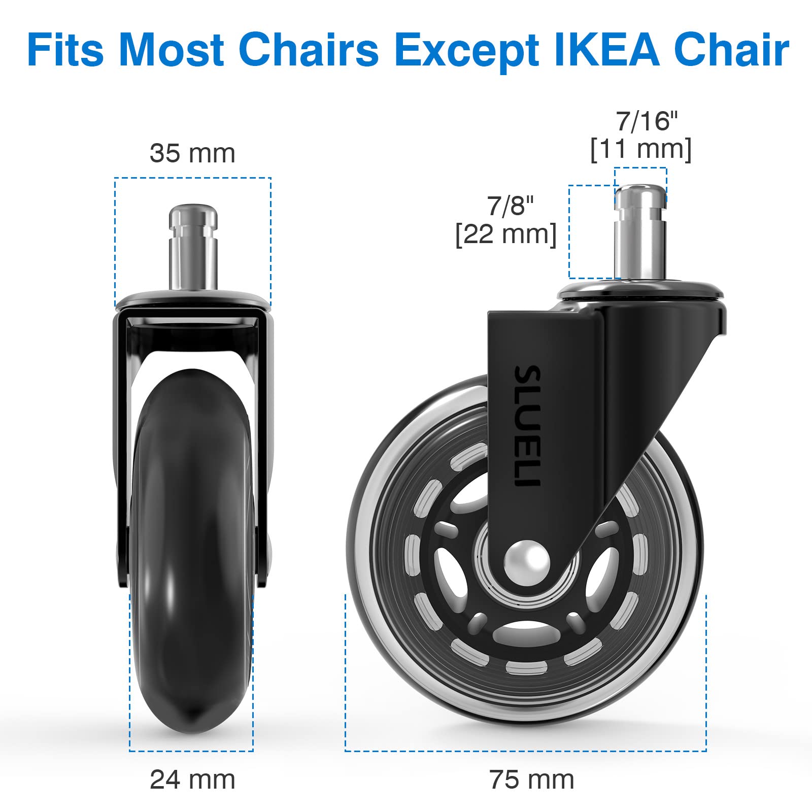 Office Chair Caster Wheels Replacement Rubber Chair Casters (Set of 5), 3 Inch Heavy-Duty Office Chair casters for Hardwood Floors Carpet and Tile Floors Universal fit 🍁 All In One Marketplace Canada